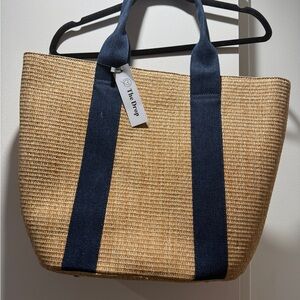 Tan and denim Woven Tote Bag